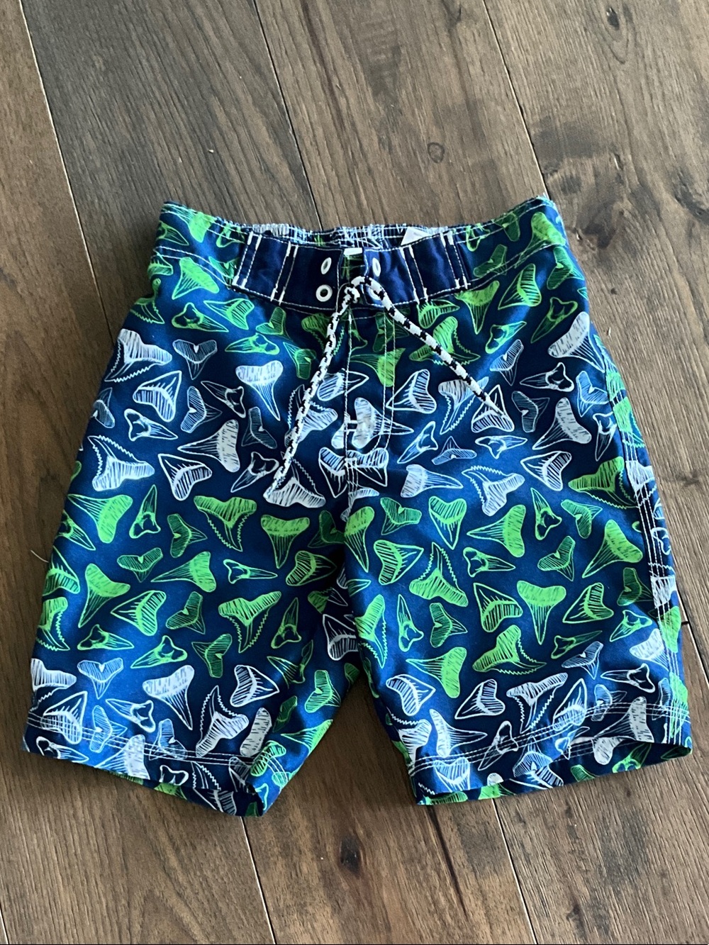 Gymboree Boys Navy Blue Green Shark Tooth Swim Trunks